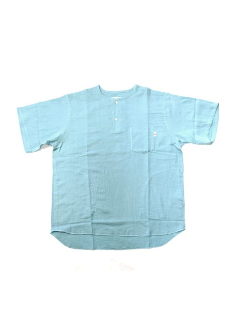 GAUZE SHIRT (BLUE) / ヘンリーネックガーゼシャツ