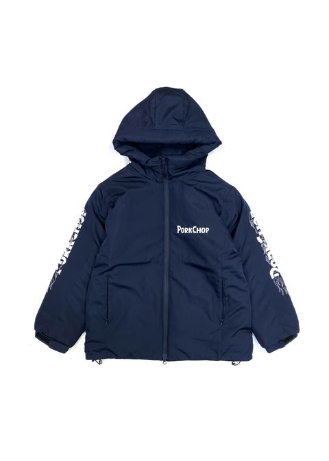 BURNING LOGO HOODED JKT (NAVY) / フーデッド パフ ジャケット