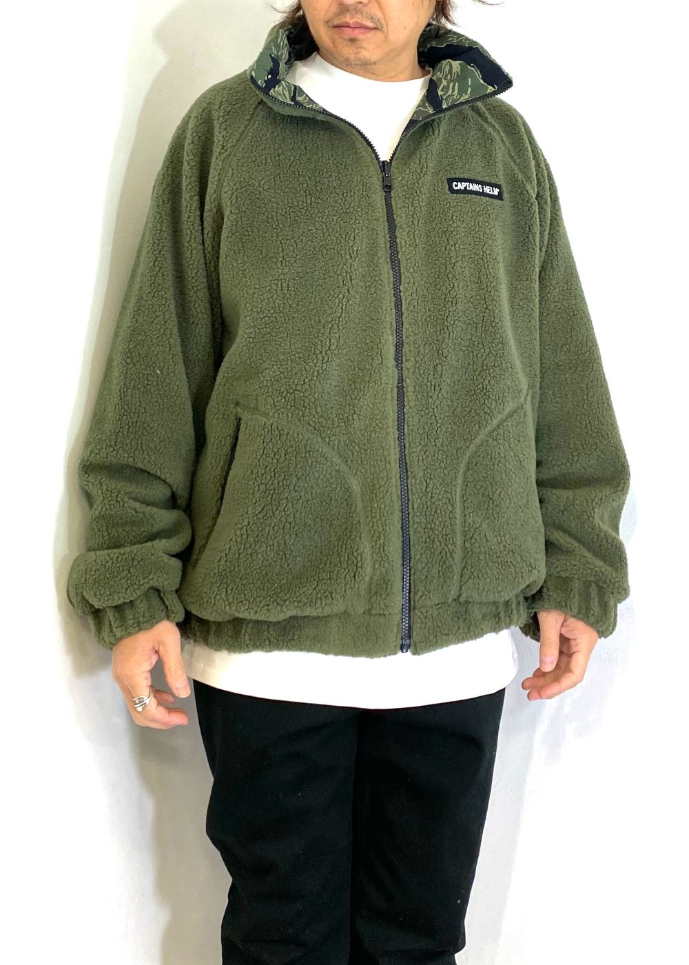【ラスト1点】REVERSIBLE FLEECE JACKET (OLIVE×TIGER CAMO) / リバーシブル フリース ジャケット