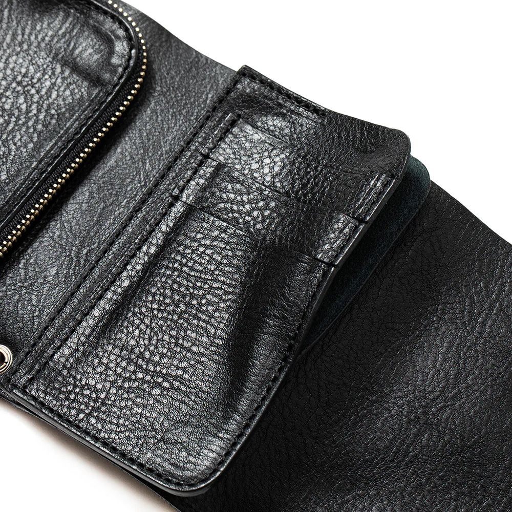 CALEE - 【ラスト1点】STUDS LEATHER FLAP HALF WALLET (BLACK) / スタッズ レザー フラップ ハーフ  ウォレット | LOOPHOLE