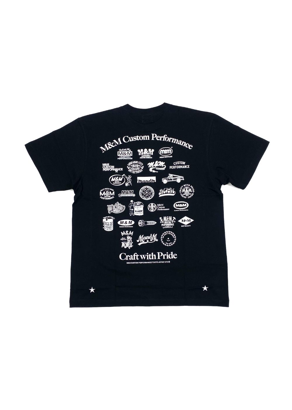 M＆M Customperformance 本立て ウッド　黒×白　ロゴ　★ M&M CUSTOM PERFORMANCE - PRINT S/S TEE (BLACK) / ×TAMAGAWA