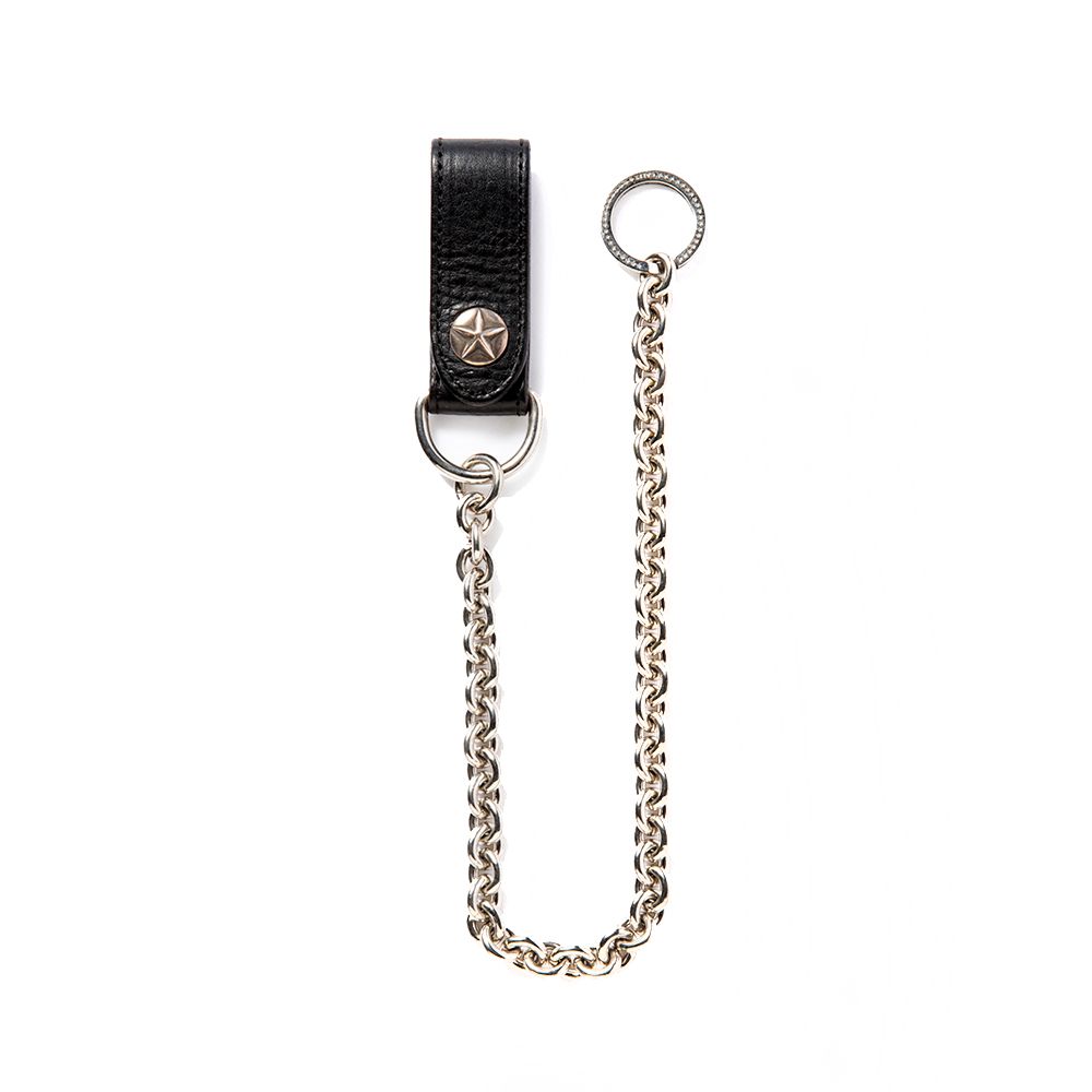 CALEE - SILVER STAR CONCHO LEATHER WALLET CHAIN (BLACK) / シルバー