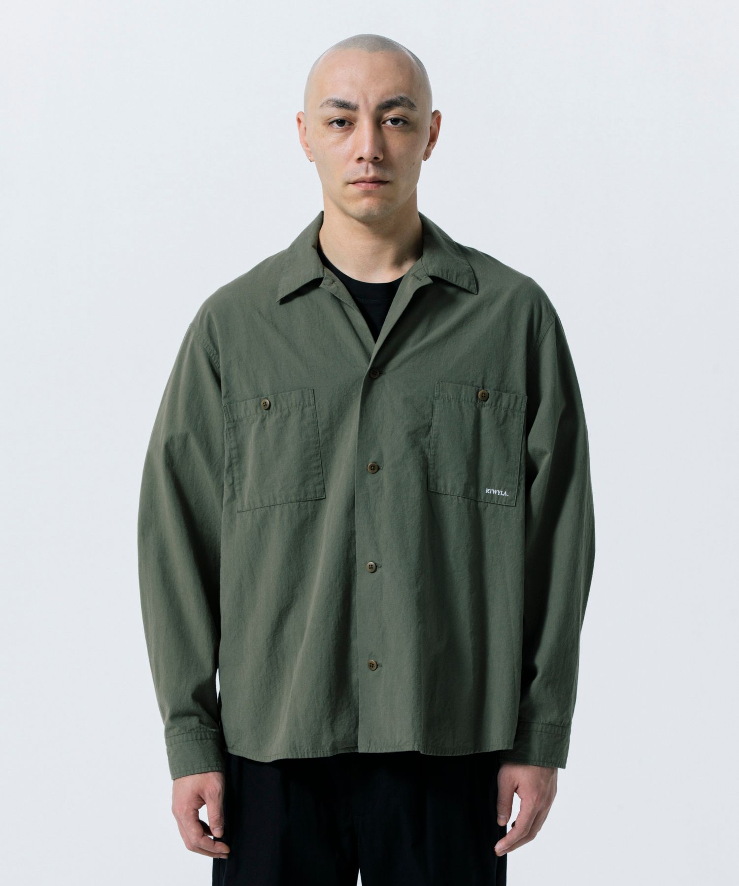 R9 M.I.L OPEN COLLARSHIRT (OLIVE) / ミリタリー シャツ