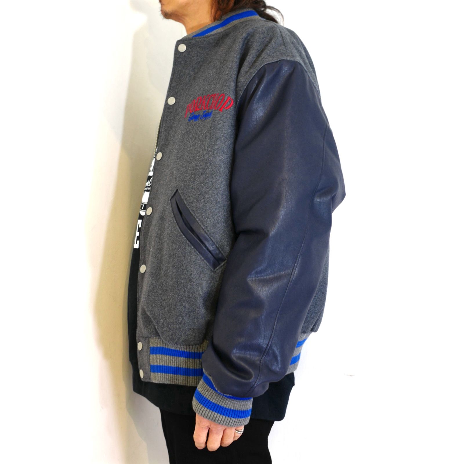 PORKCHOP - MELTON VARSITY JACKET (BLACK×BLACK) / オリジナル