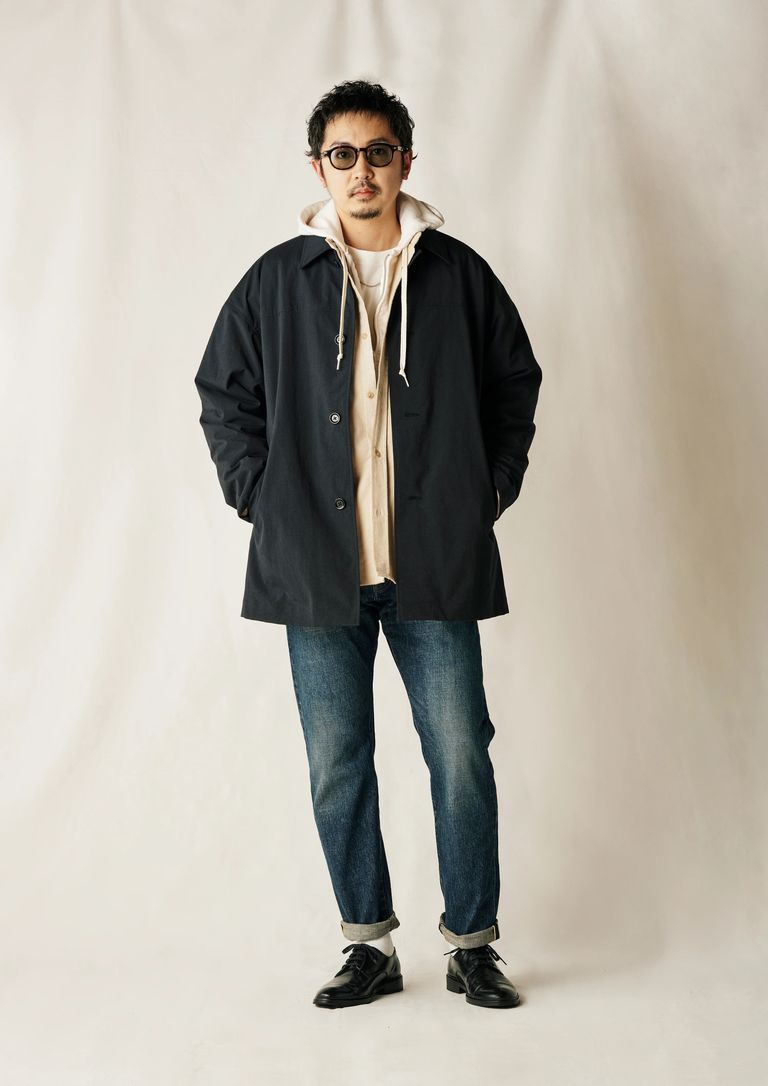 CALEE - 【ラスト1点】VINTAGE NYLON OXFORD HALF COAT (BLACK 