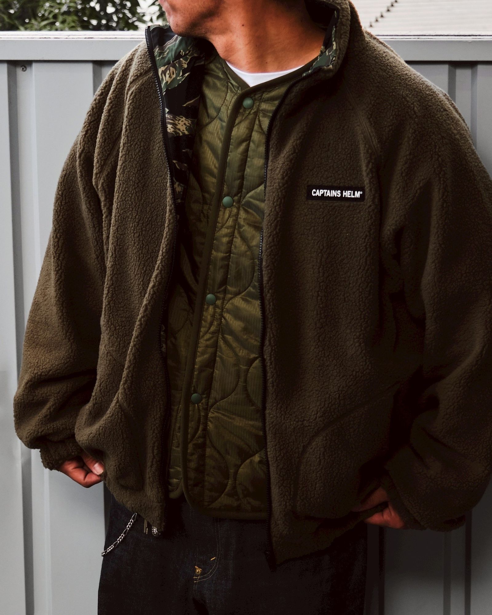 【ラスト1点】REVERSIBLE FLEECE JACKET (OLIVE×TIGER CAMO) / リバーシブル フリース ジャケット