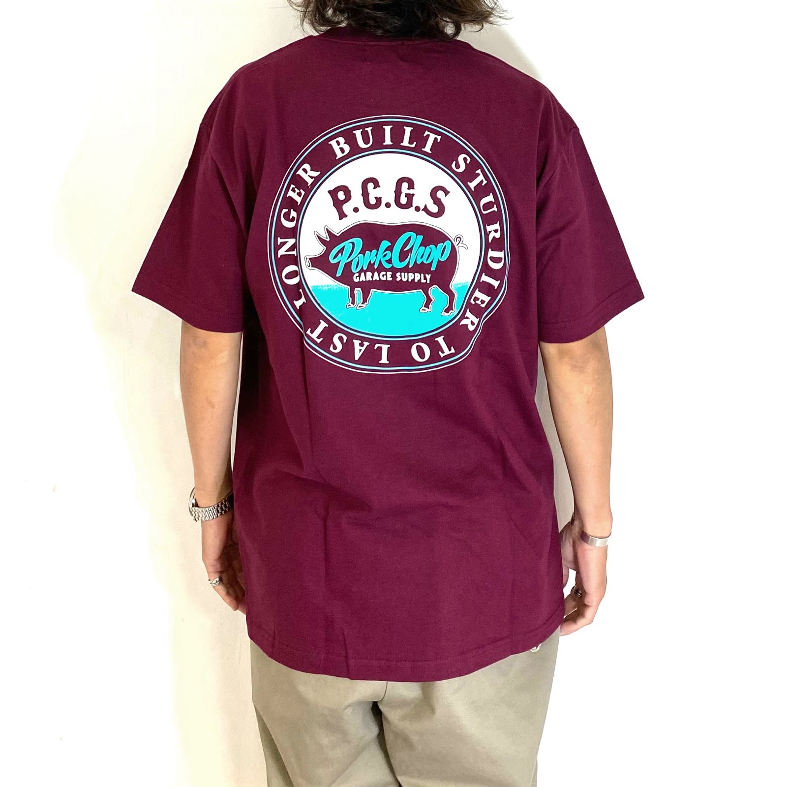 PORKCHOP GARAGE SUPPLY - CIRCLE PORK TEE (BURGUNDY