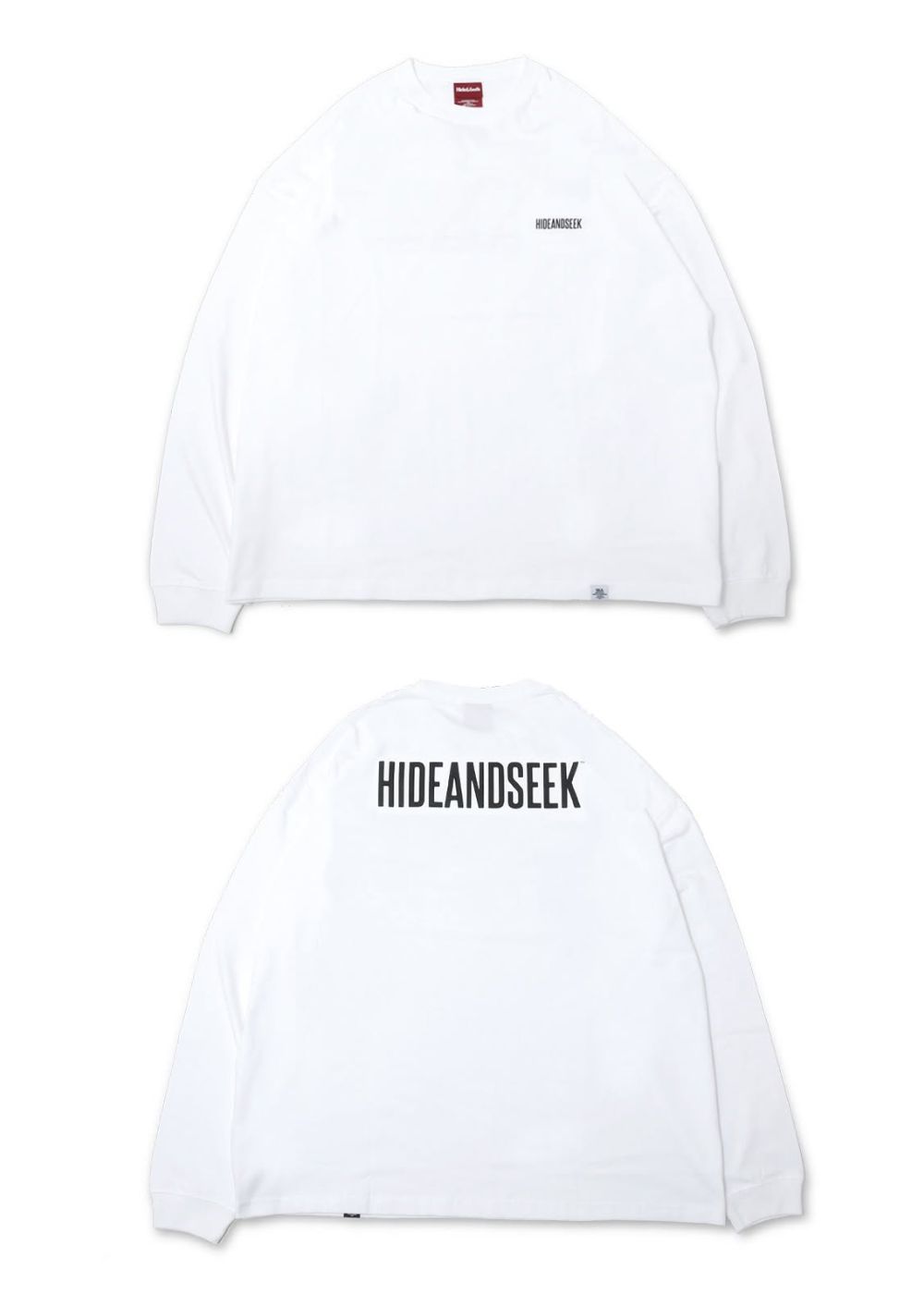 HIDE AND SEEK 新作販売告知 / プリント位置で表情変わるロングスリーブTシャツ。