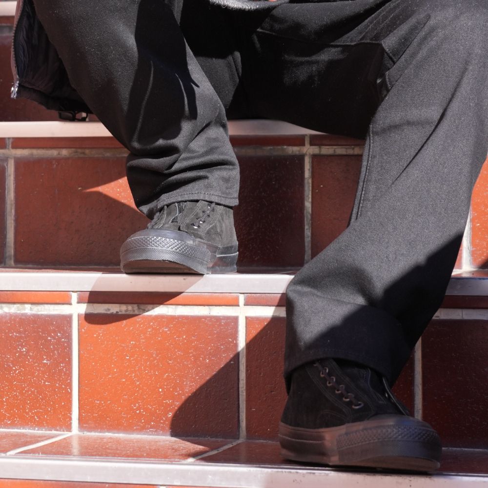 【ラスト1点】× nonnative DWELLER TRAINER 2 HI COW LEATHER WITH GORE-TEX by SPINGLE (BLACK×BLACK) / ノンネイティブ コラボスニーカー