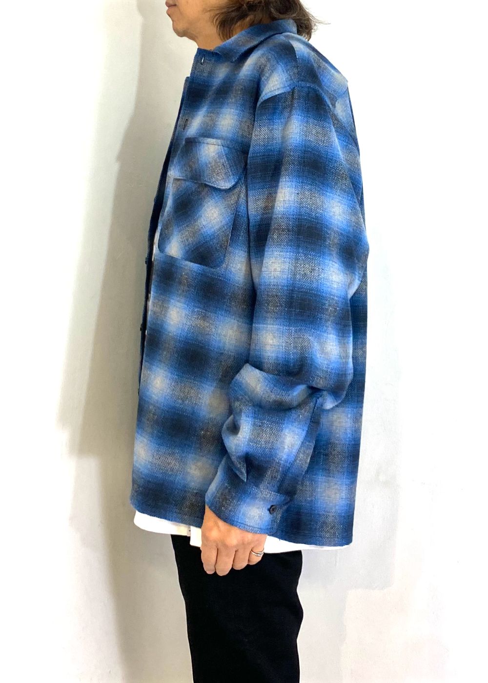 Wool Ombre Check L/S Shirt (BLUE) / ウール オンブレチェック シャツ