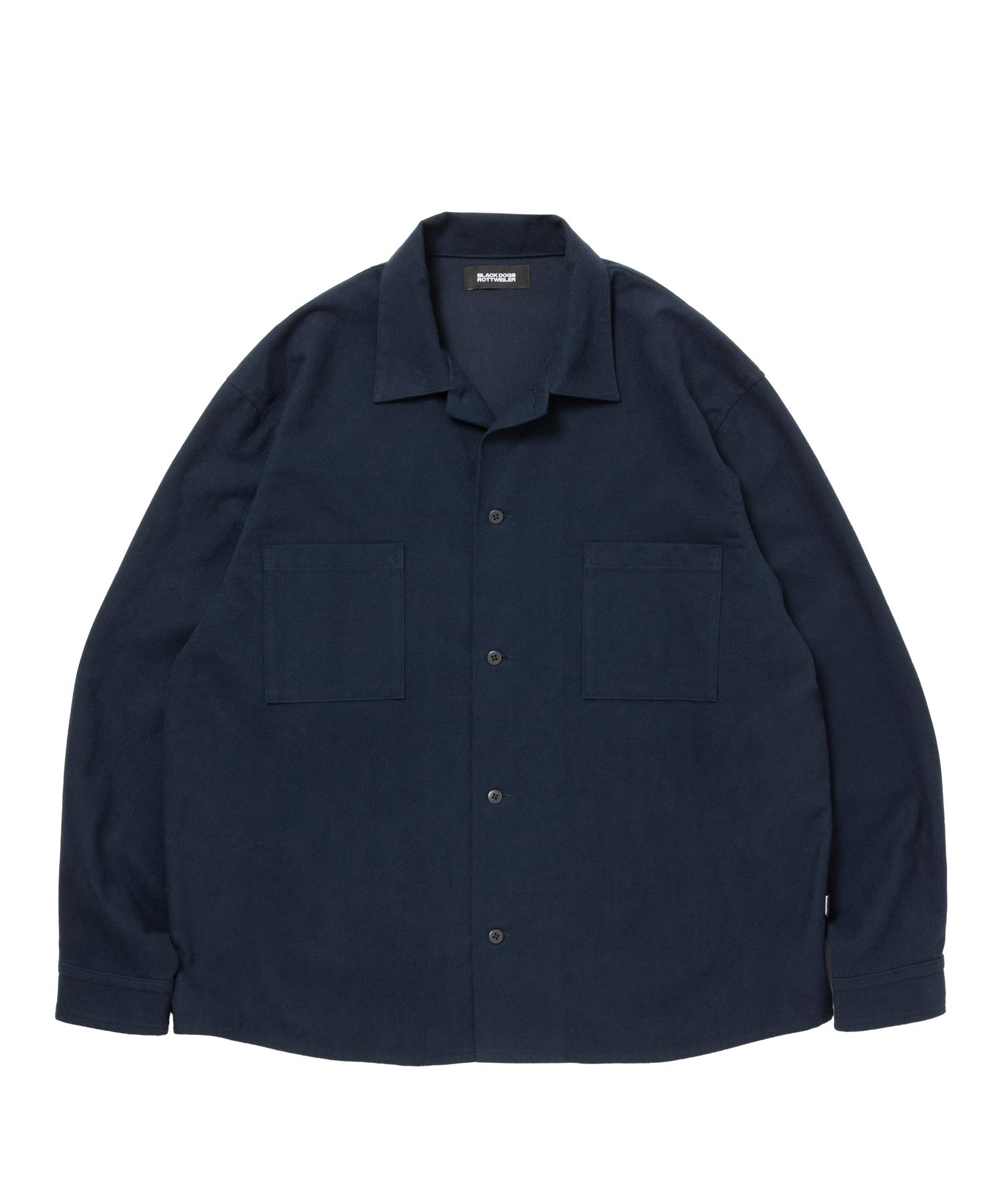 R9 OPEN COLLAR SHIRT (NAVY) / コットン スウェード オープン カラー シャツ