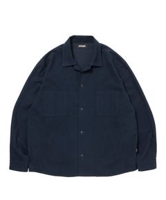 R9 OPEN COLLAR SHIRT (NAVY) / コットン スウェード オープン カラー シャツ