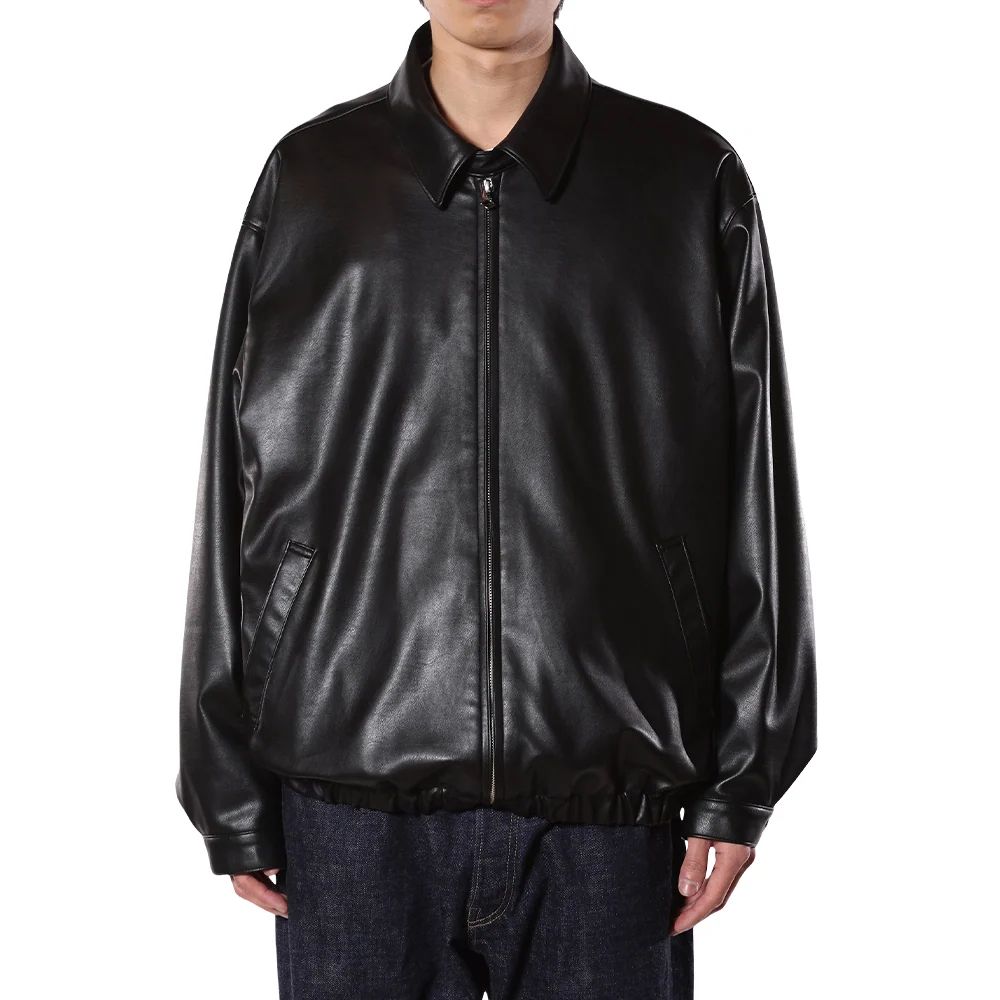 FAUX LEATHER HARRINGTON JACKET (BLACK) / フェイク レザー ハリントン ジャケット