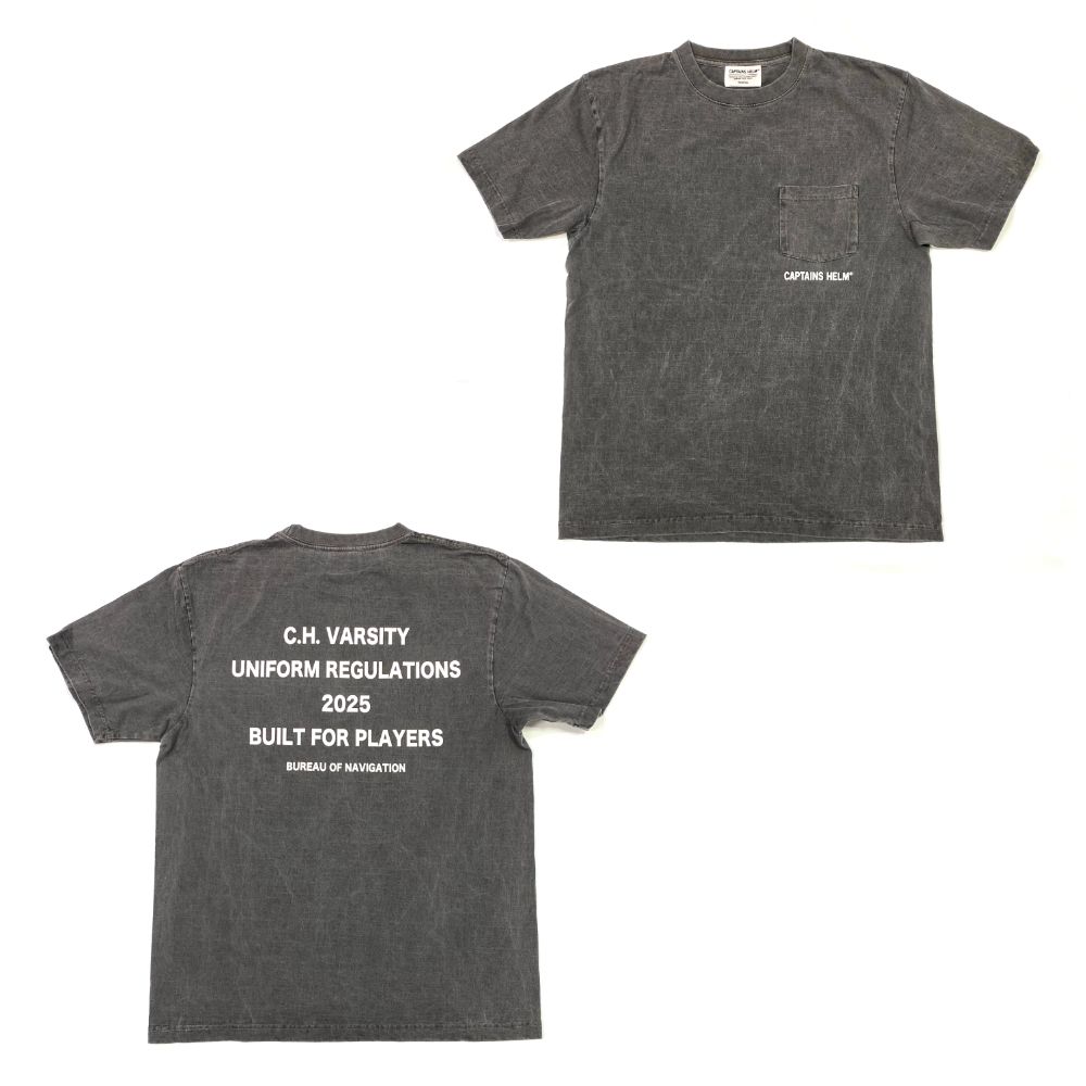 C.H. VARSITY POCKET SS TEE (WASHED BLACK) / ロゴ プリント ピグメント Tシャツ