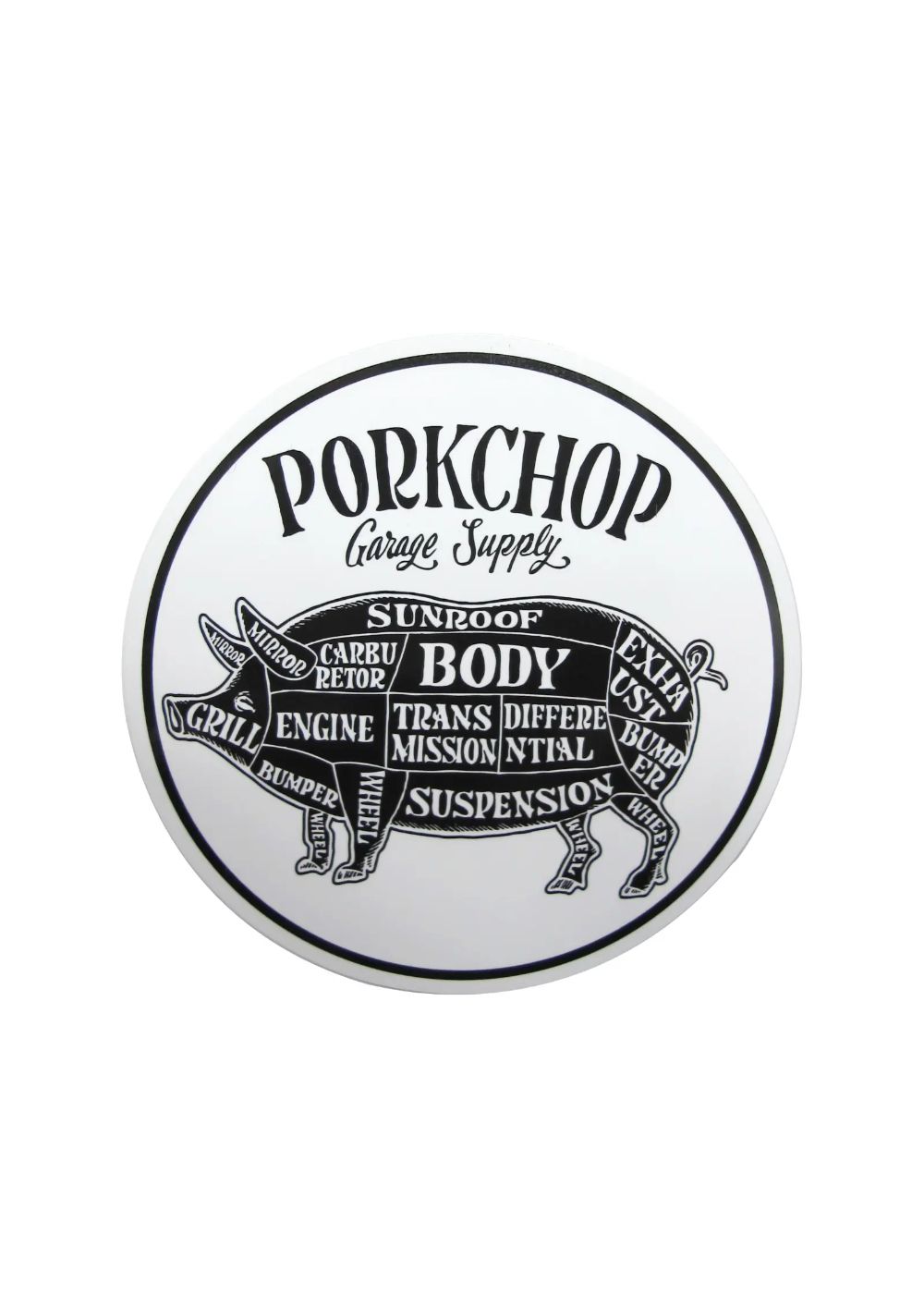 PORKCHOP CIRCLE STICKER (WHITE×BLACK) / ポークチョップ サークルステッカー