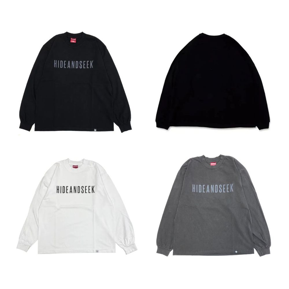 HIDE AND SEEK 新作販売告知 / シンプルロゴをルーズシルエットに落とし込んだL/S TEE。
