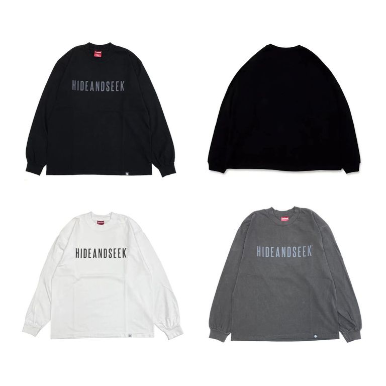 HIDE AND SEEK 新作販売告知 / シンプルロゴをルーズシルエットに落とし込んだL/S TEE。