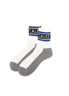 JACQUARD PILE LINE SOCKS (WHITE×BLUE) / オリジナル ラインソックス