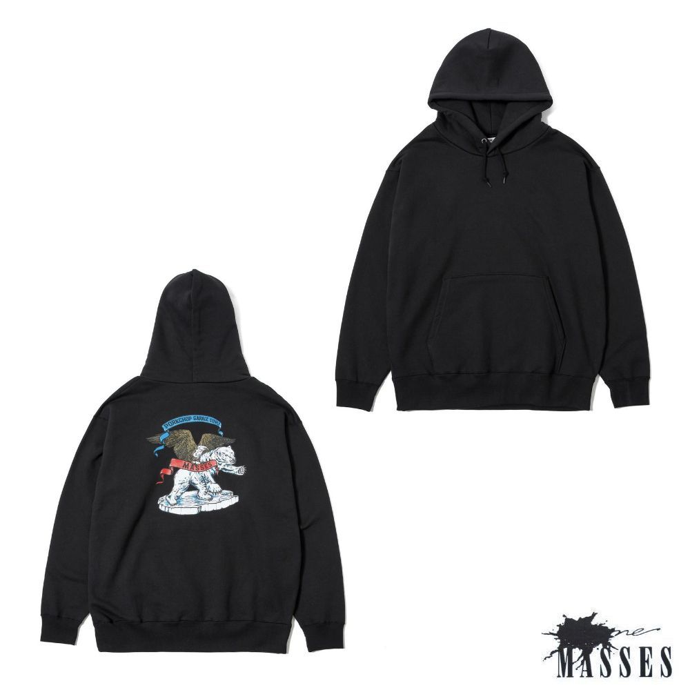 PORKCHOP GARAGE SUPPLY - SWEAT HOODED FLING WEEL P (×MASSES) (BLACK) / マシス  コラボレーション スウェット パーカー | LOOPHOLE