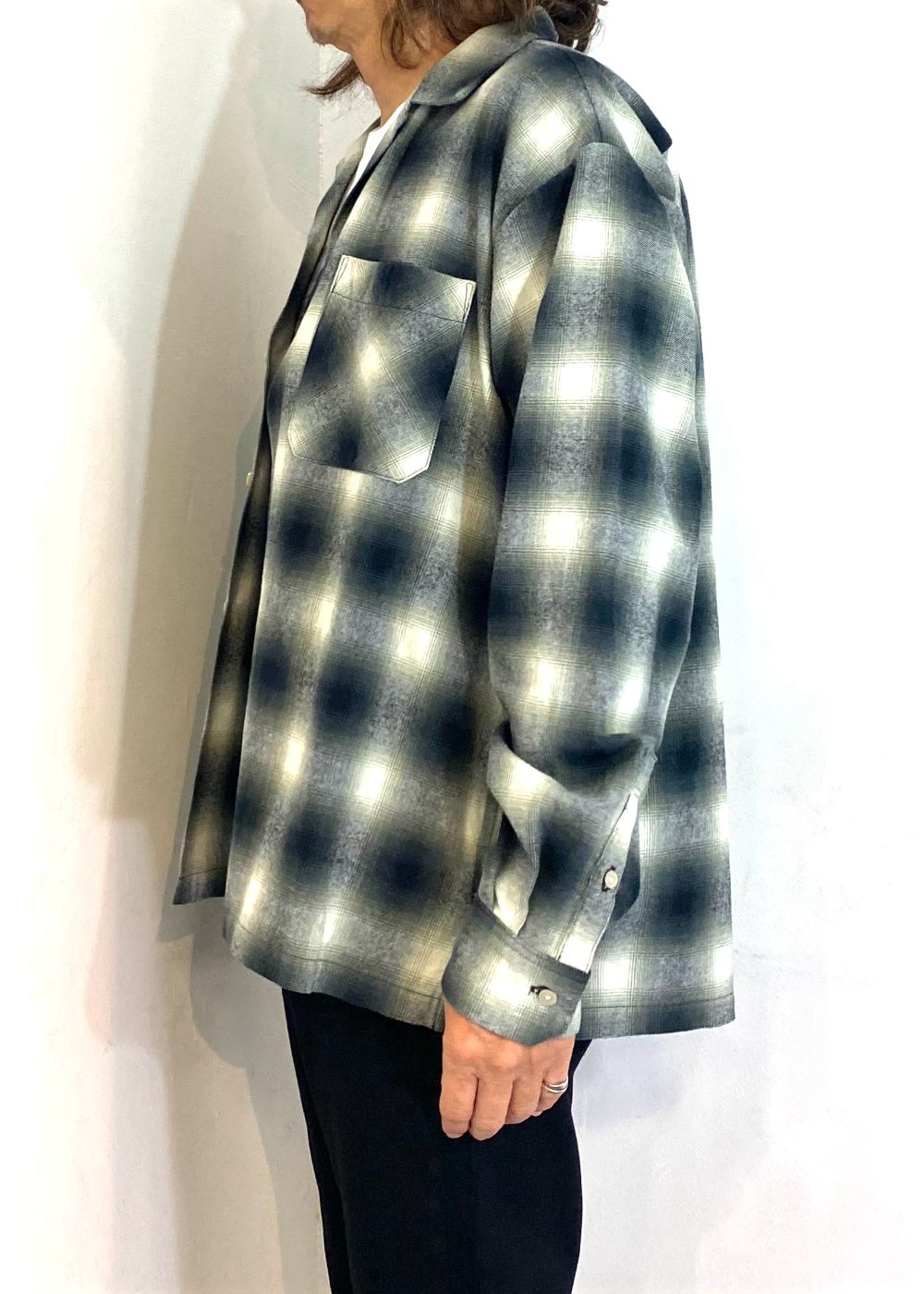 【ラスト1点】C.Flannel Ombre Open Collar SH Collar SH (BLT) / オンブレチェック オープンカラーシャツ