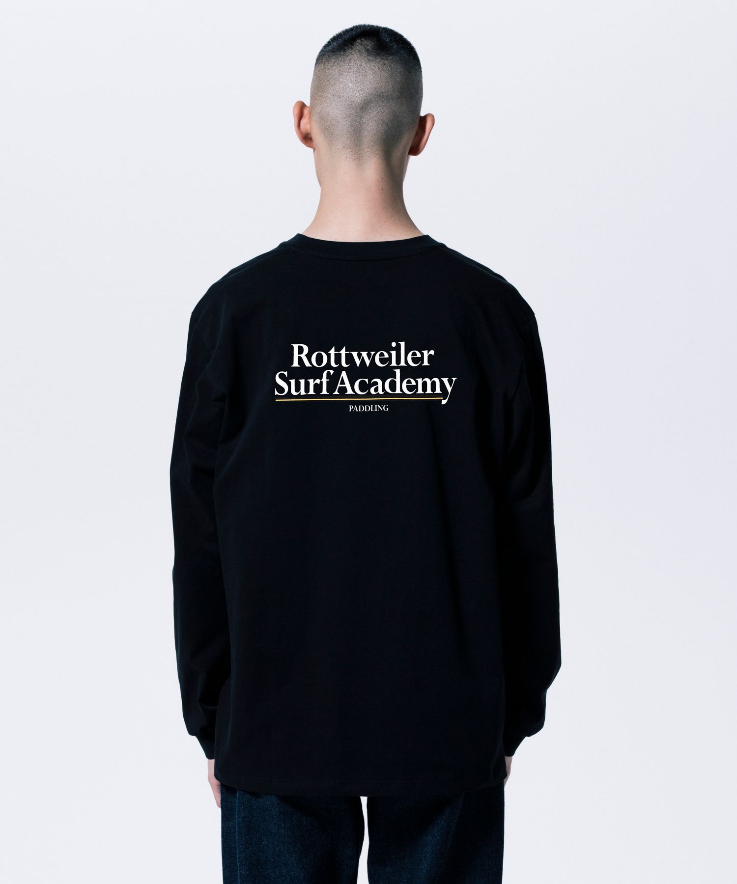 R9 SURF ACADEMY LS TEE (BLACK) /  オリジナル ロゴプリント ロングスリーブ Tシャツ