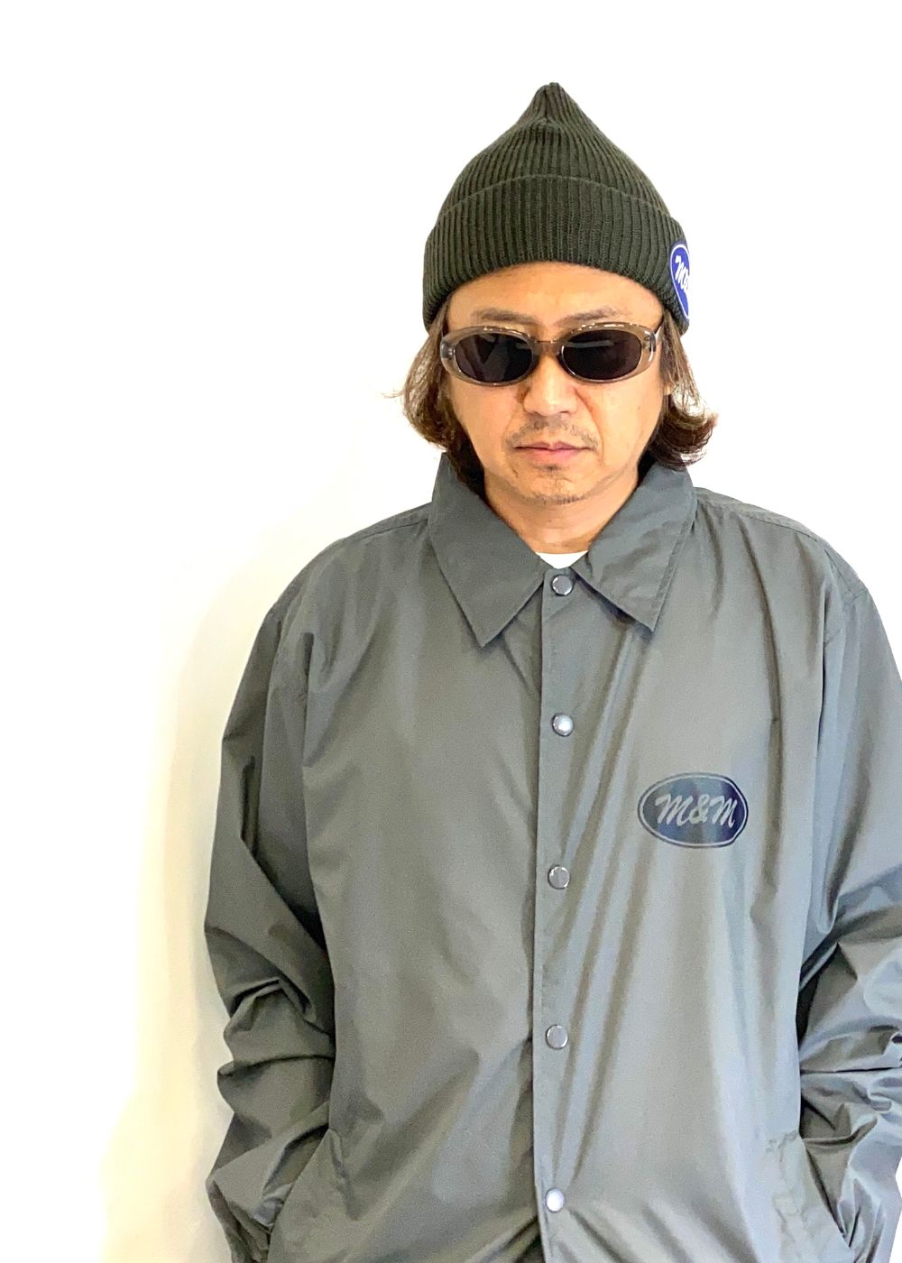 KNIT CAP (OLIVE) / ロゴ ワッペン ニットキャップ