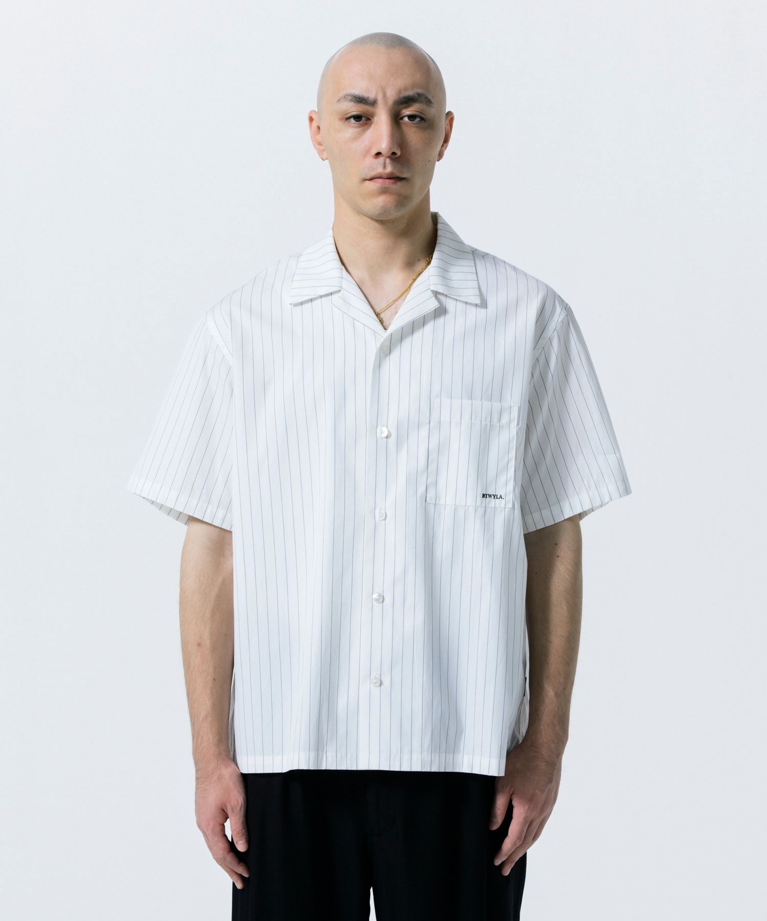 R9 STRIPE S/S SHIRTS (WHITE) / オープンカラー ストライプ シャツ
