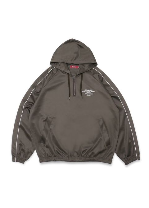 JERSEY HALF ZIP HOODED (BROWN) / ラインジャージ ハーフジップパーカー