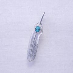 Feather L with Stone 6*8 (Right) (SILVER) / ターコイズ付き大フェザートップ (右向き)