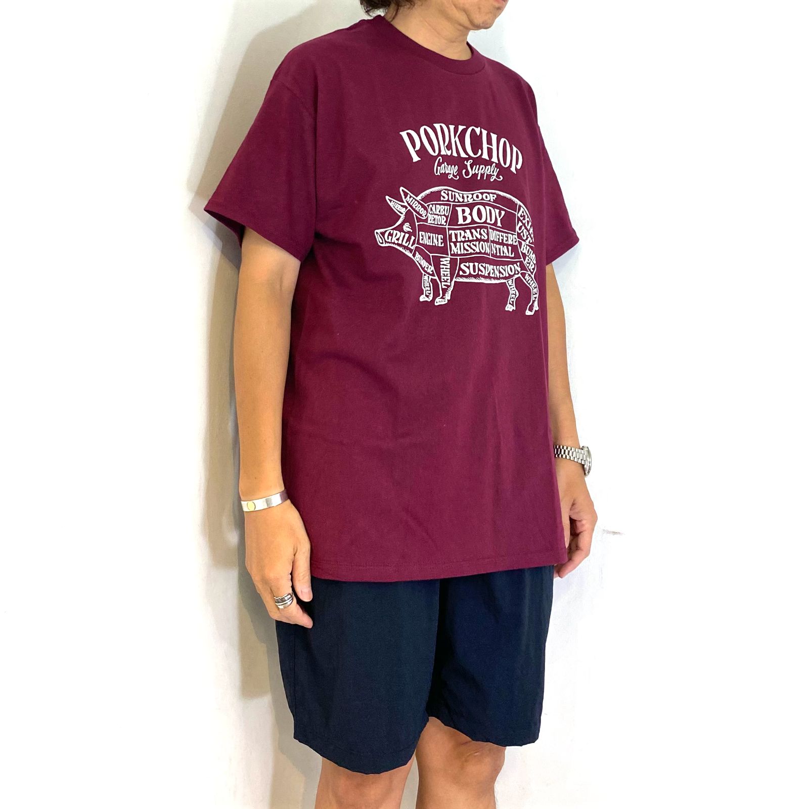NAVY ポークチョップTシャツ PORKCHOP GARAGE SUPPLY - PORK FRONT TEE 25 (NAVY) / ポーク