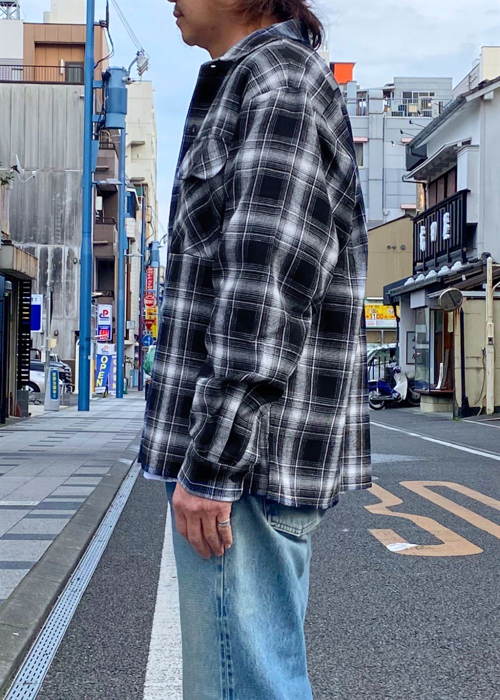Ombre Check L/S Shirt (BLACK) / オンブレ チェック シャツ