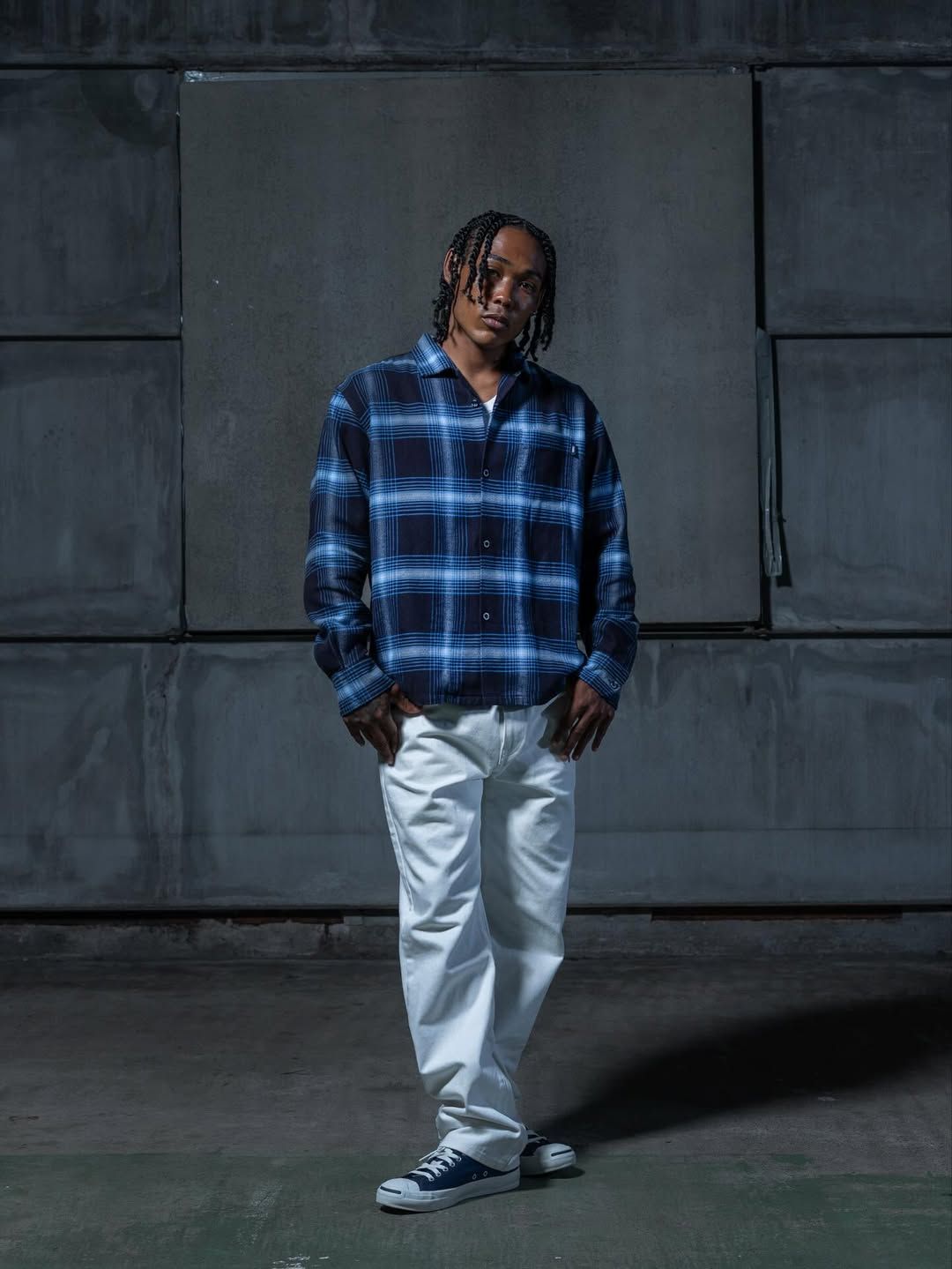COTTON RAYON CHECK SHIRT (NAVY CHECK) / チェック コットンレーヨン ネルシャツ