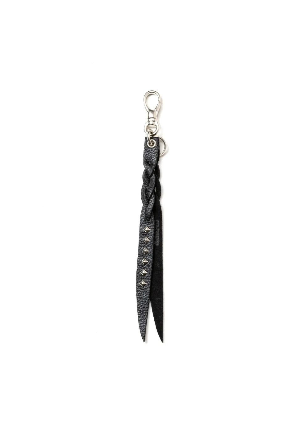 STUDS & KNITTING LEATHER SHORT KEY RING ＜TYPE A＞ (BLACK) / スタッズ レザー キーリング
