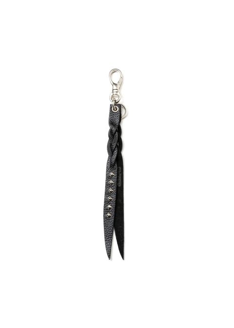 STUDS & KNITTING LEATHER SHORT KEY RING ＜TYPE A＞ (BLACK) / スタッズ レザー キーリング