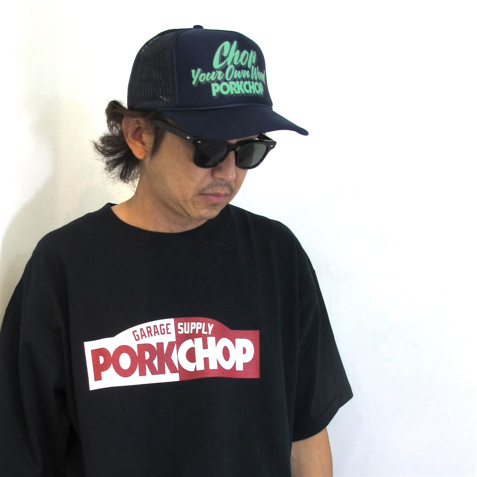 PORKCHOP - CHOP YOUR OWN WOOD CAP (NAVY) / プリントメッシュキャップ | LOOPHOLE