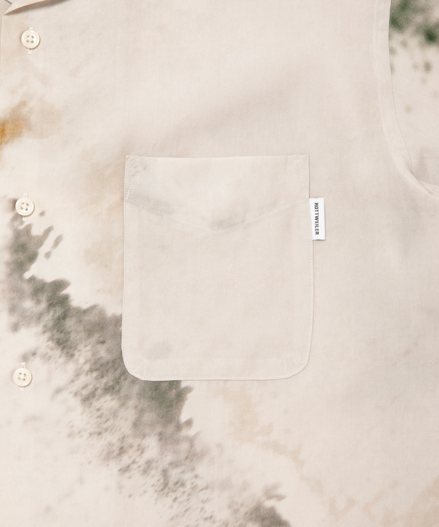 R9 PAINTED SS SHIRT (BEIGE) / オリジナル プリント オープンカラー シャツ