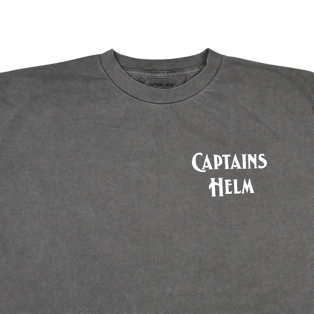 HELM VINTAGE LOGO TEE (GRAY PIGMENT DYE) / ロゴ プリント ピグメント Tシャツ