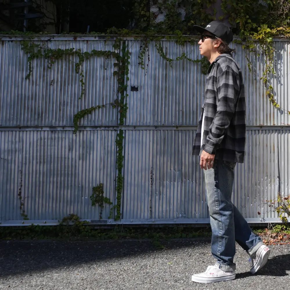 【ラスト1点】C.R Flow Ombre Check Open Collar L/S SH  (BLT) / オンブレチェック オープンカラーシャツ