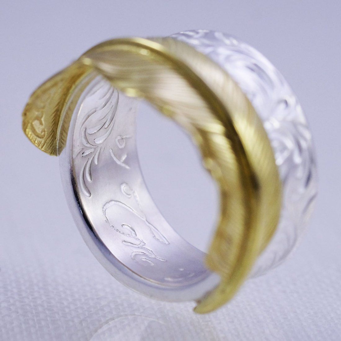 STUDIO T&Y - K18 Feather Ring 1 (GOLD/SILVER) / 18金フェザー&唐草