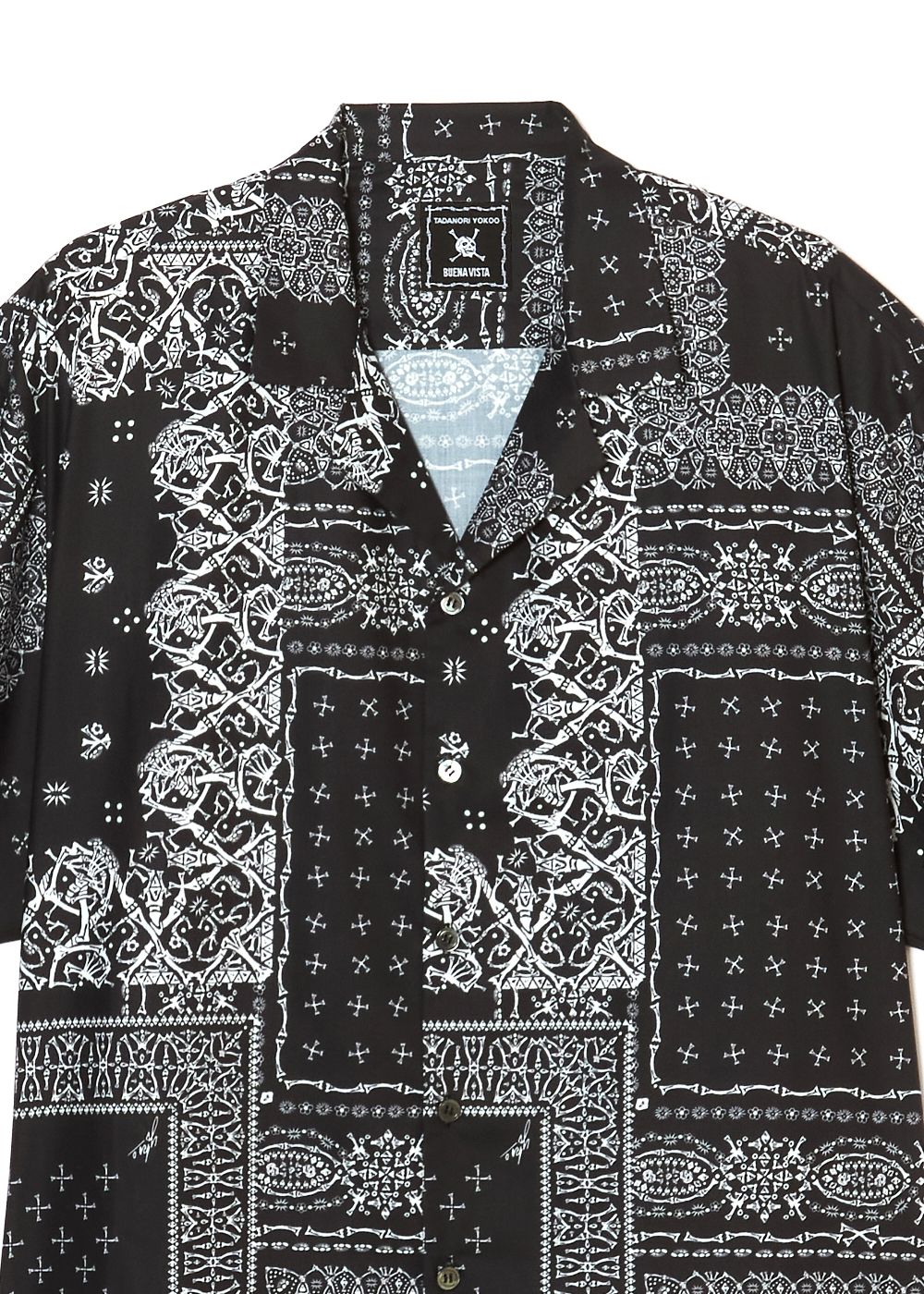 髑髏 bandana S/S shirts (BLACK) / ×横尾忠則 髑髏バンダナ柄 コラボ シャツ