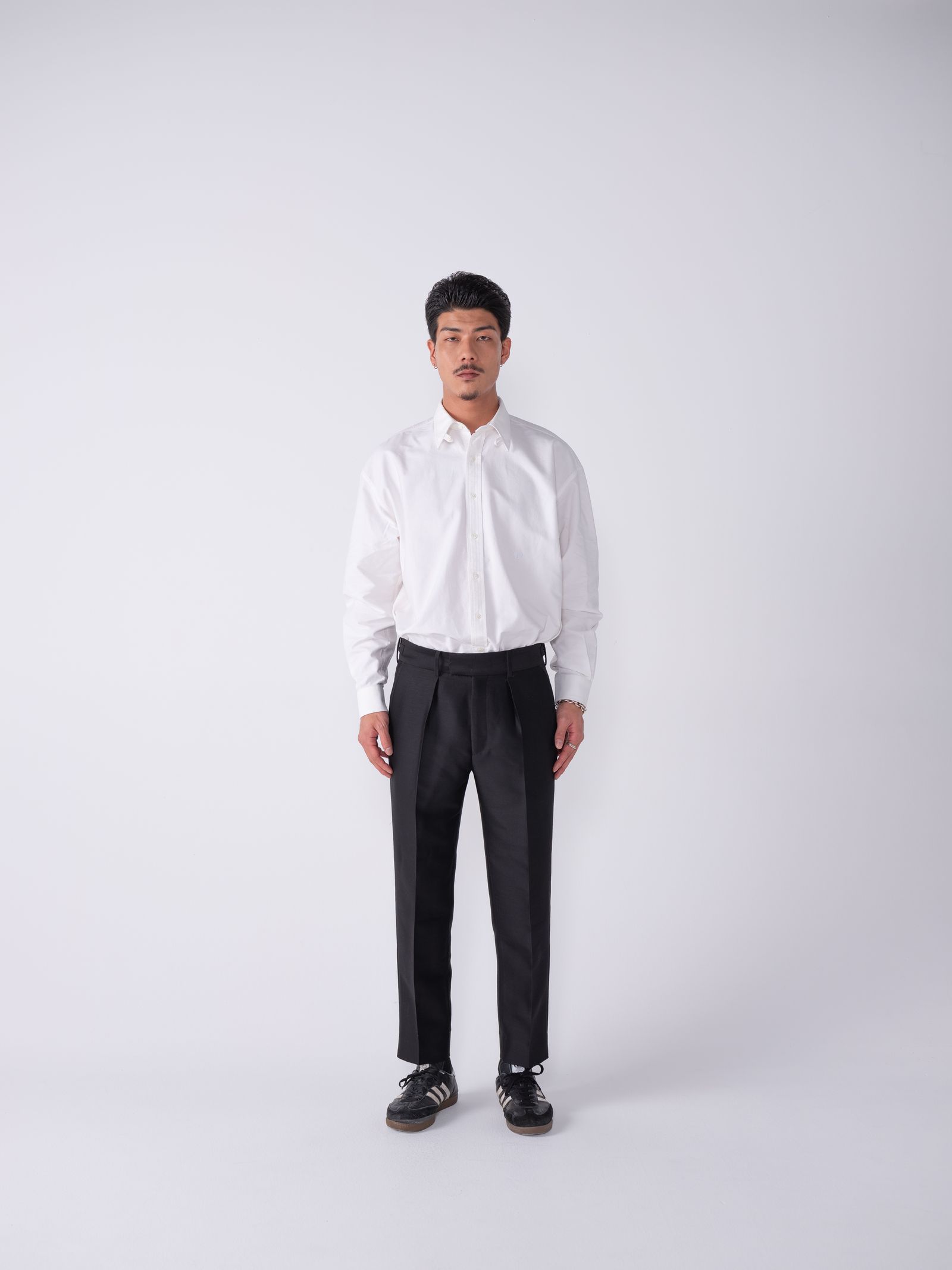 L/S TAB COLLAR OX SHIRT "GERE" (WHITE) / オックスフォード タブカラー シャツ