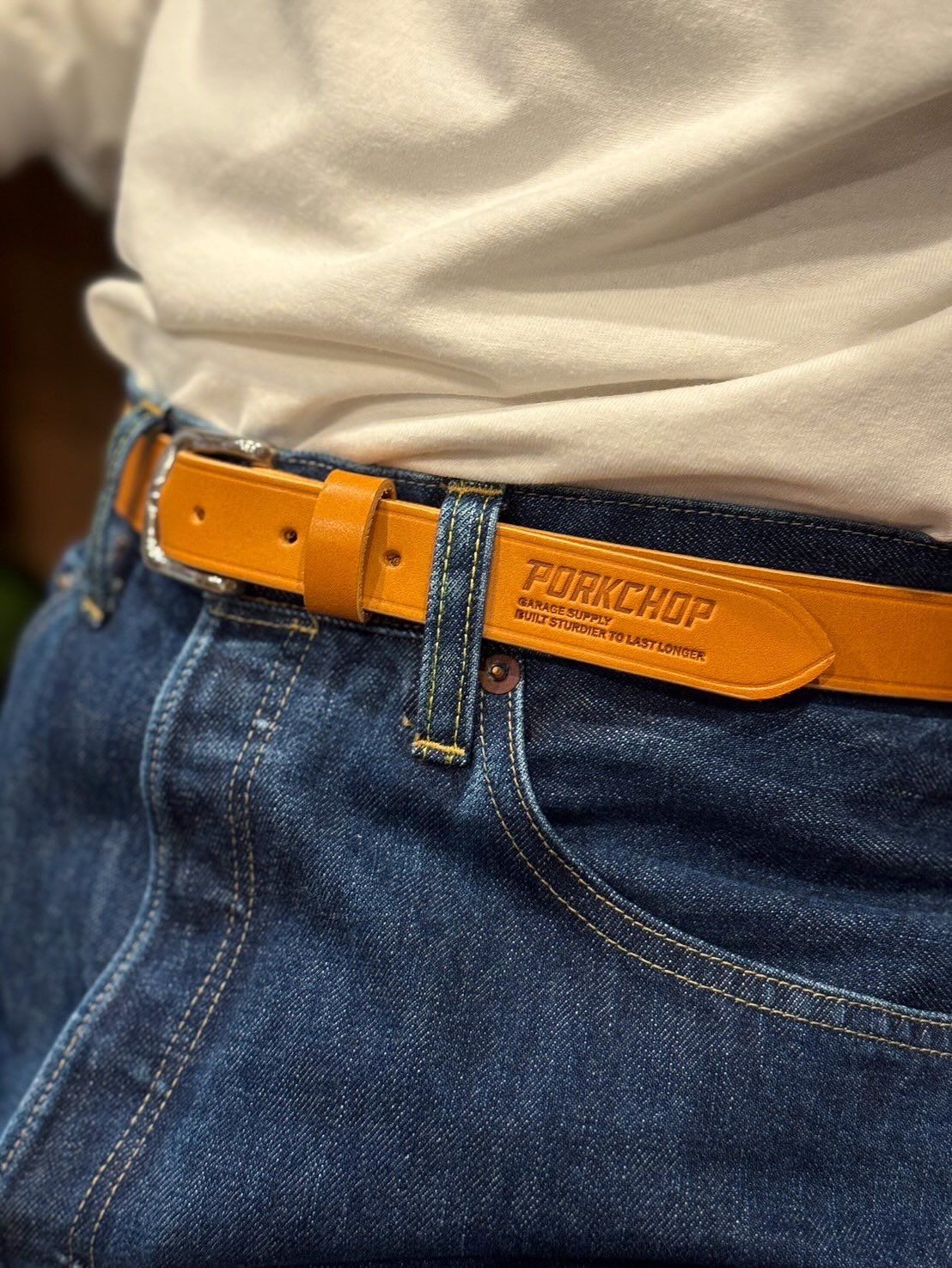 LEATER BELT (CAMEL) / レザー ナロー ベルト