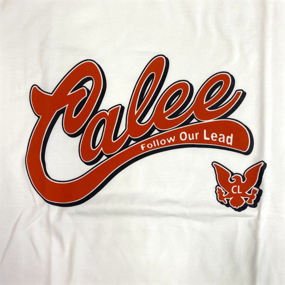 【ラスト1点】STRETCH CALEE COLLAGE LOGO TEE (WHITE) / カレッジロゴ オリジナル ストレッチ Tシャツ