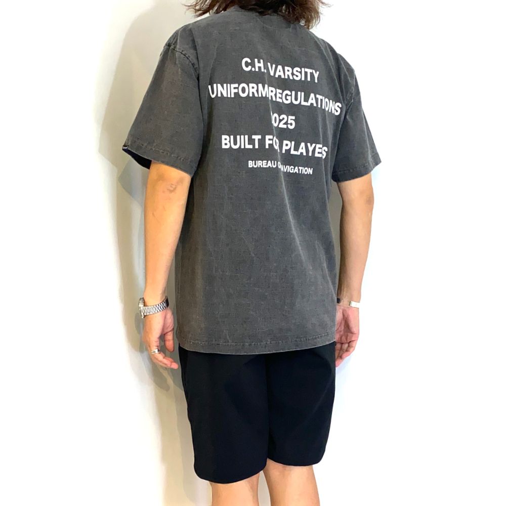 C.H. VARSITY POCKET SS TEE (WASHED BLACK) / ロゴ プリント ピグメント Tシャツ