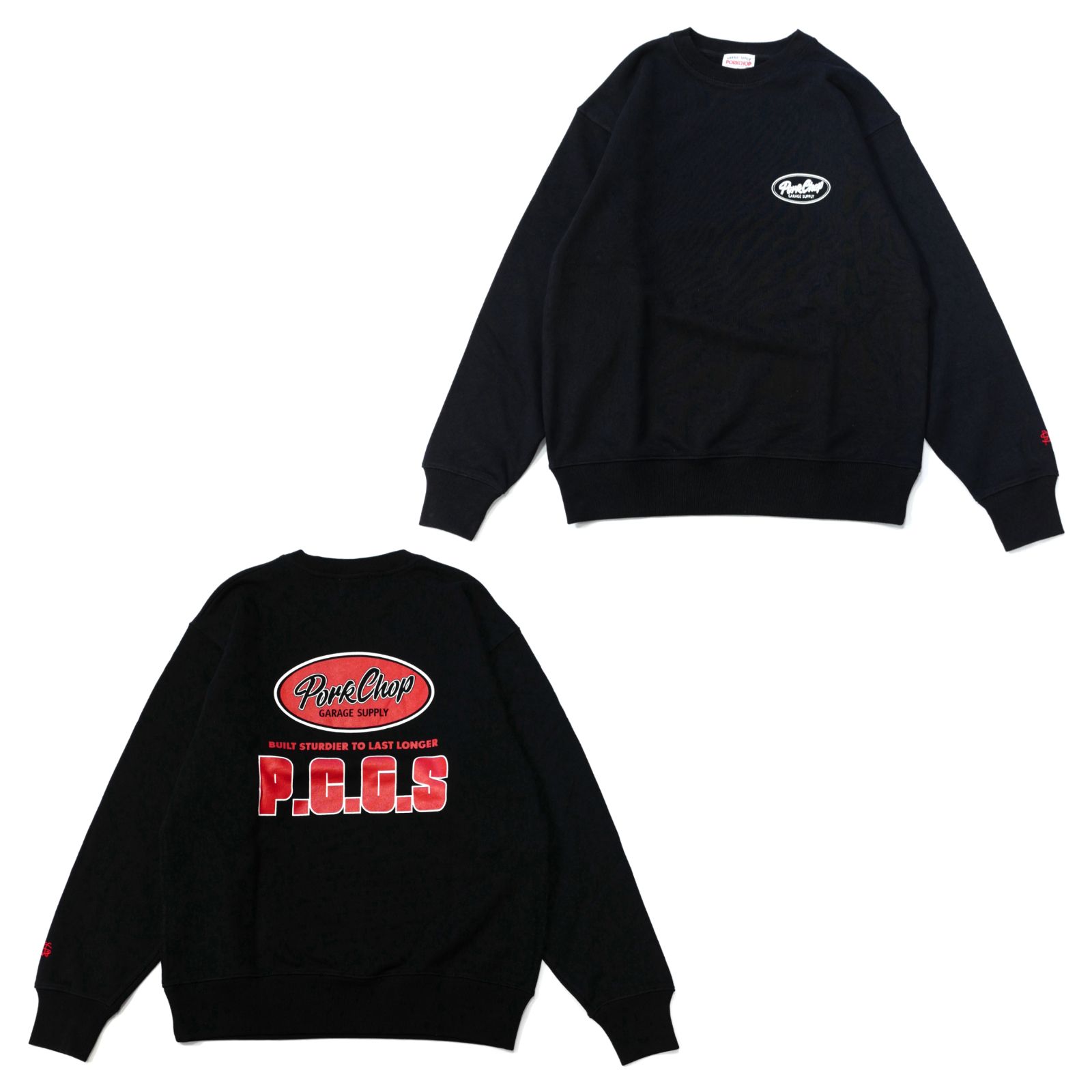 PORKCHOP - PCGS BLOCK SWEAT (BLACK) / プリントクルーネック