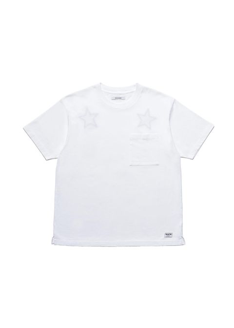 M&M CUSTOM PERFORMANCE × MINEDENIM Star Embroidery Pocket Tee (WHITE) / × M&M カスタムパフォーマンス  コラボ Tシャツ