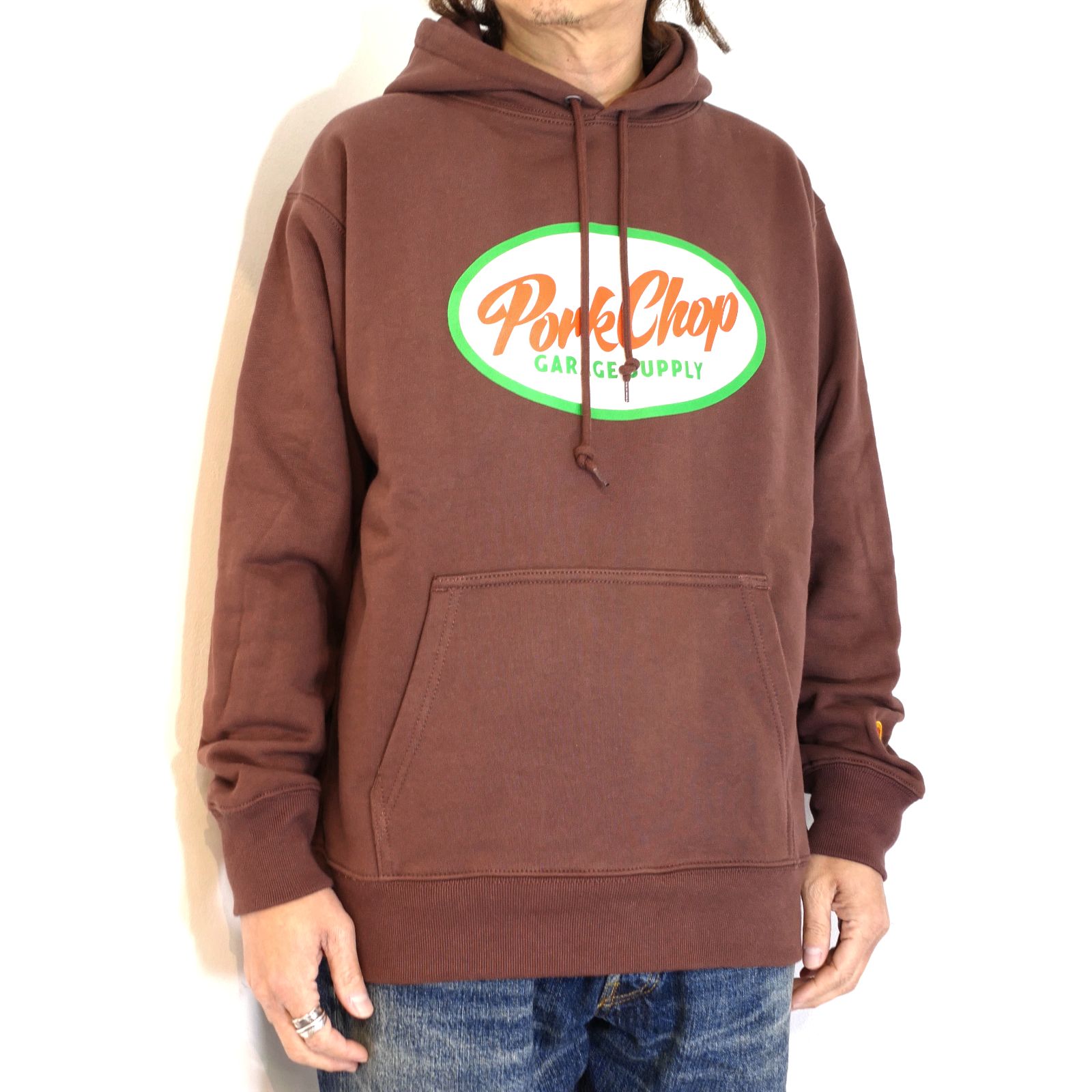 PORKCHOP - 2nd OVAL HOODIE (BROWN) / 2nd オーバルロゴ スウェット