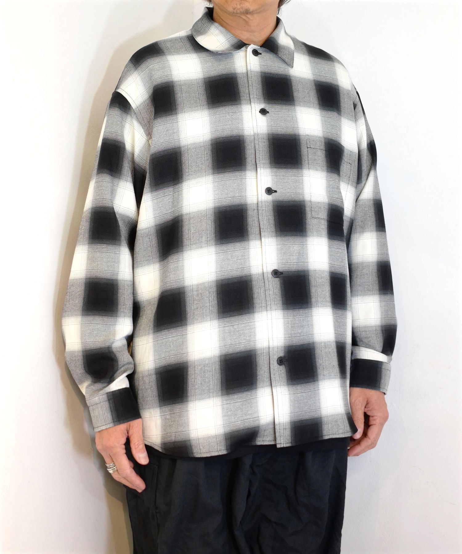 ROTTWEILER - 【ラスト1点】R9 OMBRE L/S SHIRT (WHITE) / オンブレ 