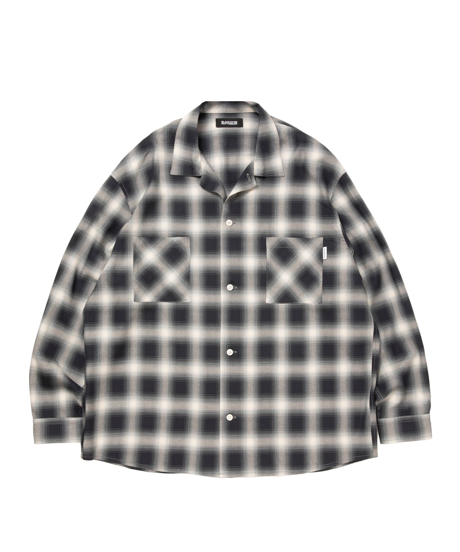 R9 OMBRE CHECK SHIRT (BLACK) / オンブレチェック オープン カラー シャツ