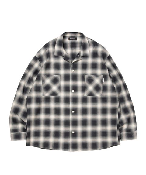 R9 OMBRE CHECK SHIRT (BLACK) / オンブレチェック オープン カラー シャツ